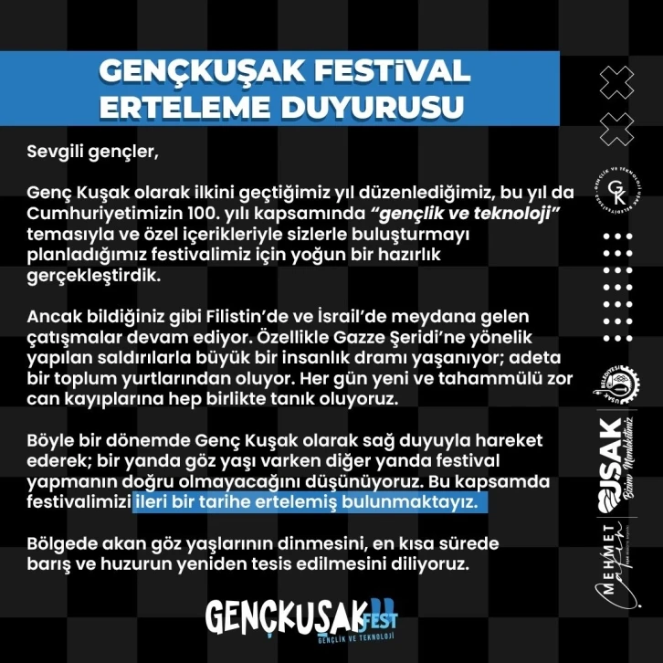Uşak Gen&ccedil; Fest ertelendi
