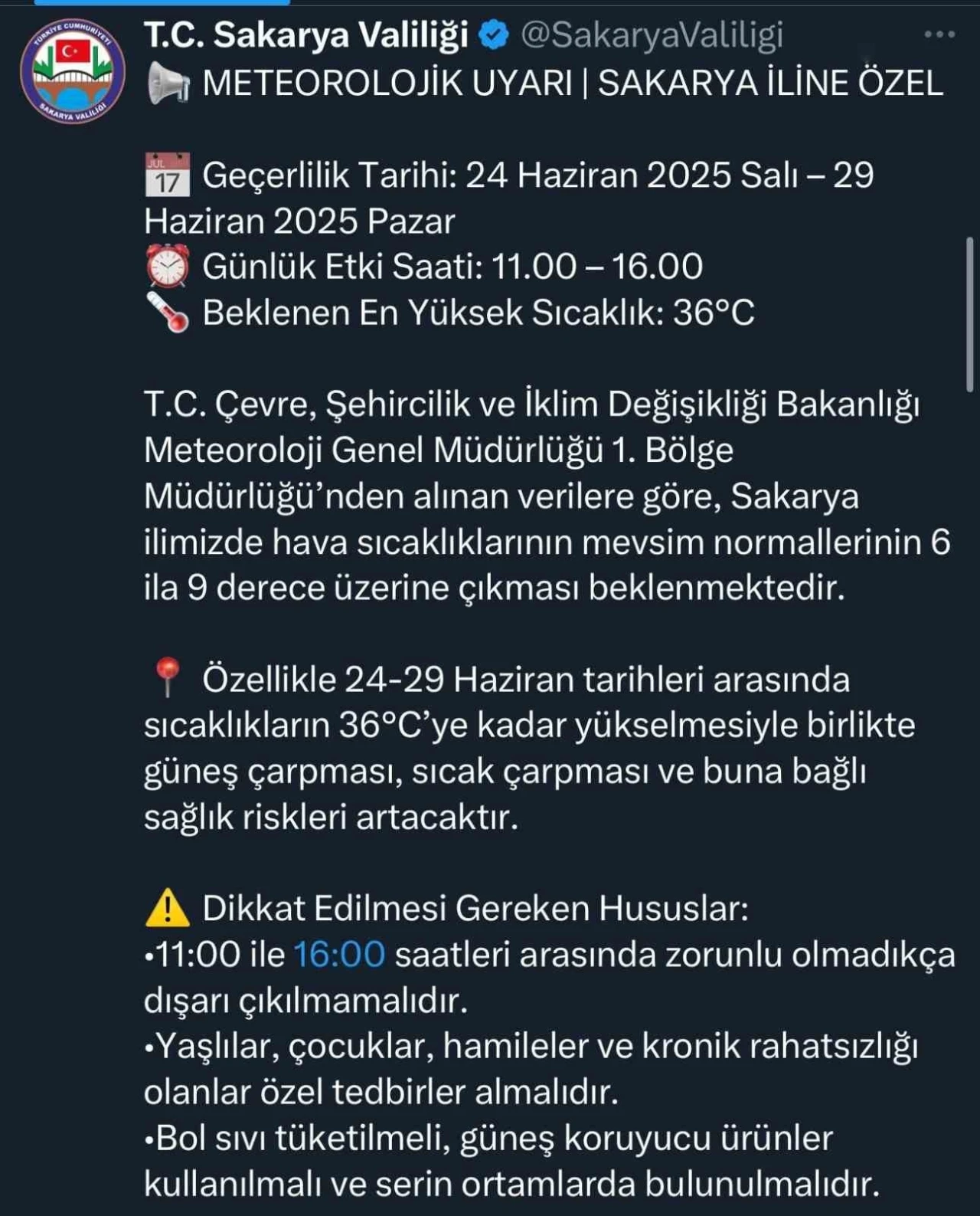 Valilik uyardı: Sakarya’da o saatlerde dışarı çıkmayın
