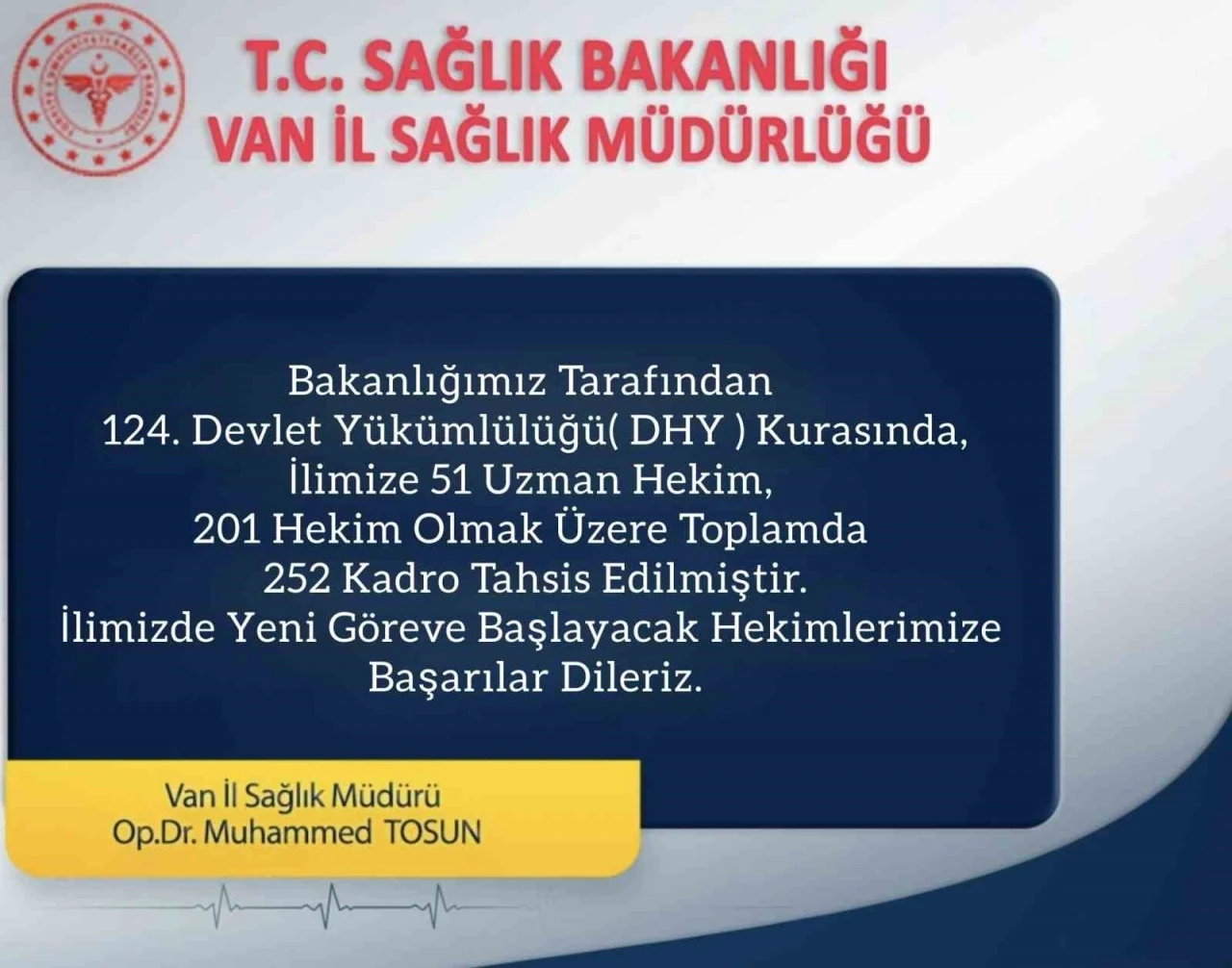 Van’a 252 yeni hekim atandı
