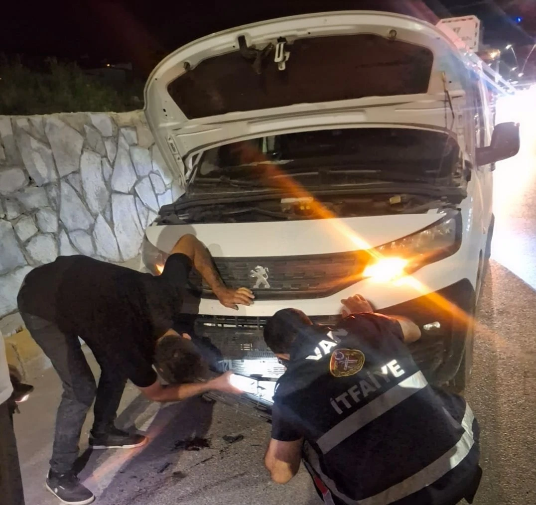 Van&rsquo;da kamyonetin &ccedil;arptığı k&ouml;peği kurtardı
