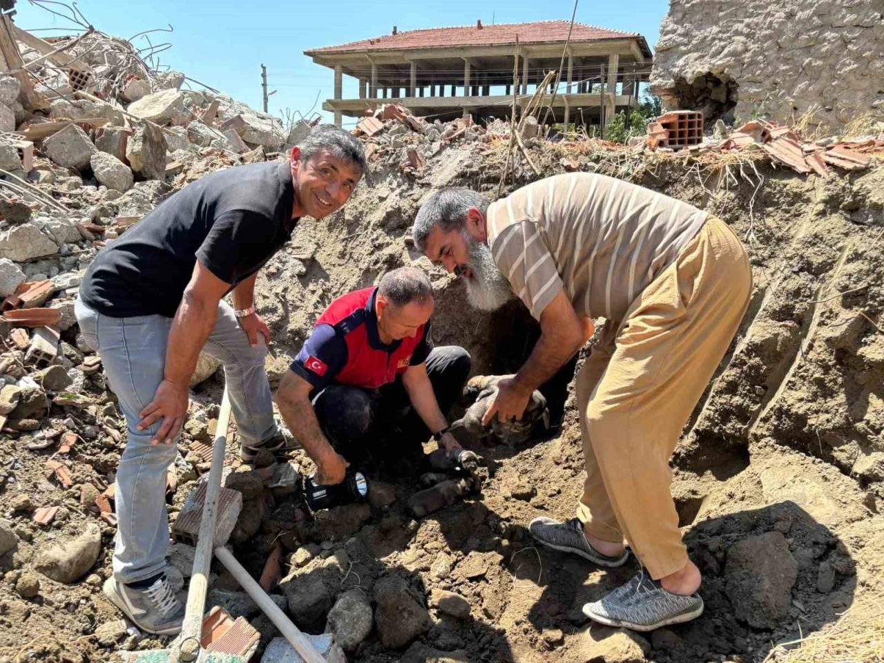 Yıkım halindeki binada mahsur kalan 8 yavru k&ouml;peği itfaiye kurtardı
