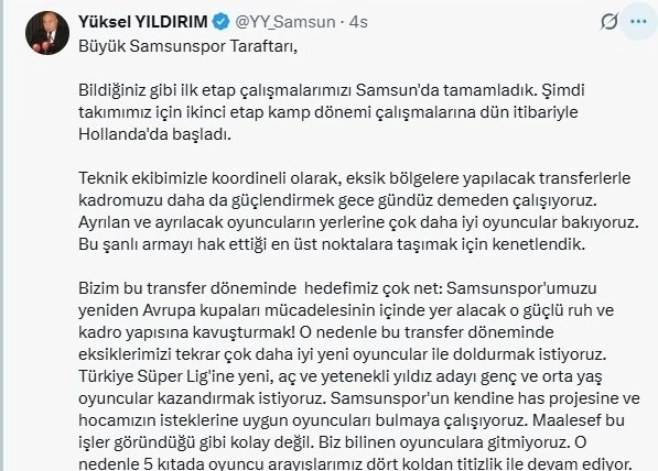 Y&uuml;ksel Yıldırım: "Ayrılan oyuncuların yerine &ccedil;ok daha iyilerine bakıyoruz"
