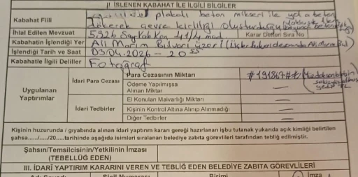 1 kilometre boyunca yola beton d&ouml;ken miksere 191 bin lira ceza kesildi
