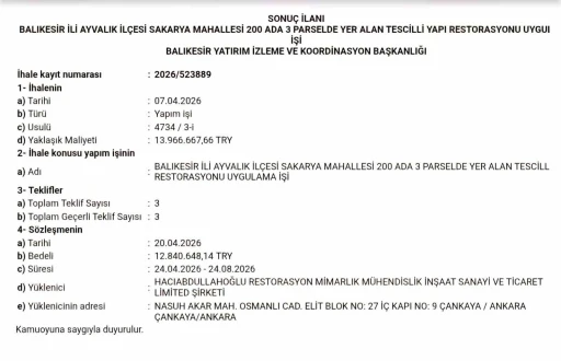 13 milyon TL&rsquo;lik ihale tamamlandı, tarihi yapı yeniden hayat bulacak
