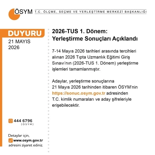 2026-TUS 1. D&ouml;nem yerleştirme sonu&ccedil;ları a&ccedil;ıklandı
