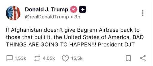ABD Başkanı Trump’tan Afganistan’a tehdit: &quot;Bagram Hava Üssü’nü bize geri vermezlerse kötü şeyler olacak&quot;
