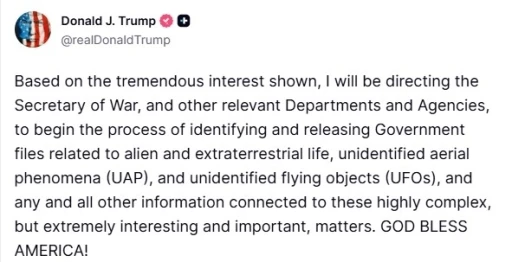 ABD Başkanı Trump&rsquo;tan UFO hamlesi: "İlgili belgelerin erişime a&ccedil;ılma s&uuml;recini başlatma talimatı vereceğim"
