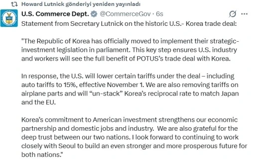 ABD’den Güney Kore’ye vergi indirimi
