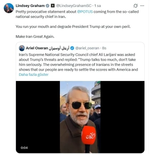 ABD&rsquo;li Senat&ouml;r Graham&rsquo;dan İran&rsquo;ın dini lideri Hamaney&rsquo;in rejim yanlısı g&ouml;sterileri ABD&rsquo;ye uyarı olarak nitelemesine yanıt
