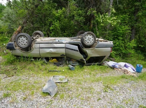 Ağaca &ccedil;arpan otomobil takla attı: 3 yaralı
