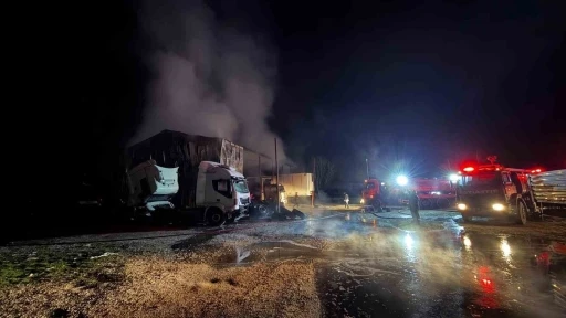 Ağır vasıta servisinde yangın &ccedil;ıktı: 2 &ccedil;ekici, 1 kamyon zarar g&ouml;rd&uuml;
