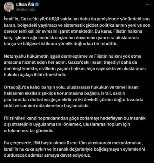 AK Parti Genel Başkan Vekili Ala: &quot;İsrail’in eylemlerini durduracak adımlar atmaya davet ediyoruz&quot;
