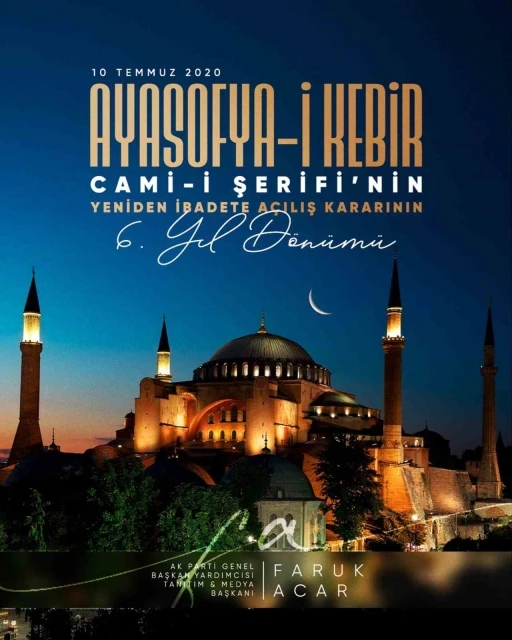 AK Parti Genel Başkan Yardımcısı Acar&rsquo;dan Ayasofya paylaşımı
