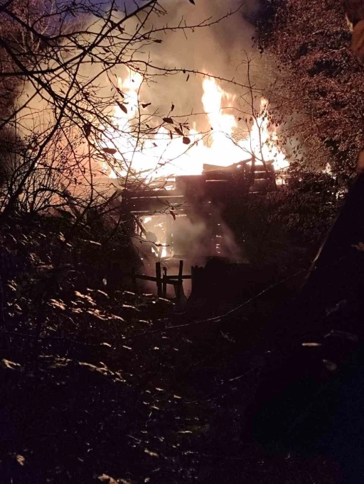 Alevlerin sardığı ahşap ev tamamen yandı: 2 yaralı
