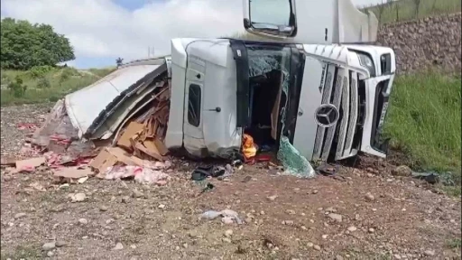 Amasya&rsquo;da tavuk eti y&uuml;kl&uuml; tır şarampole u&ccedil;tu: 2 yaralı
