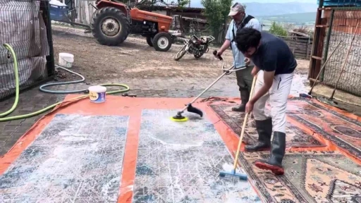 Amasyalı çiftçi halılarını tırpanla yıkadı: &quot;Halı yıkamada çığır açtık&quot;
