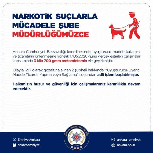 Ankara&rsquo;da uyuşturucu operasyonu: 2 g&ouml;zaltı
