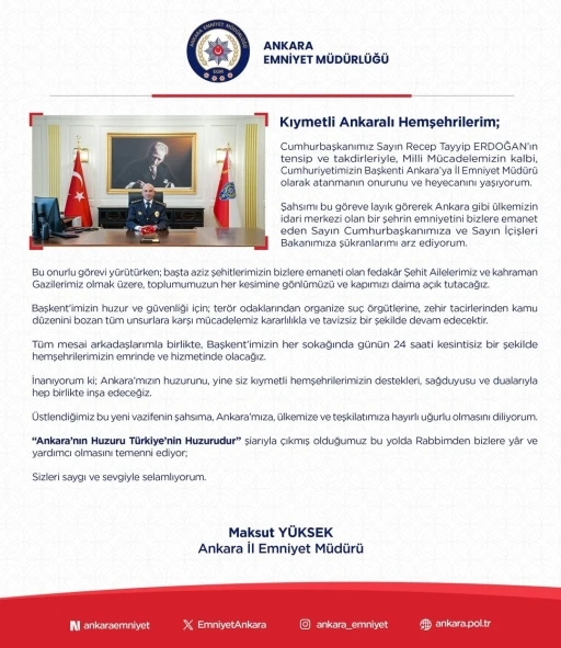 Ankara İl Emniyet M&uuml;d&uuml;r&uuml; Y&uuml;ksek: "M&uuml;cadelemiz kararlılıkla ve tavizsiz bir şekilde devam edecektir"
