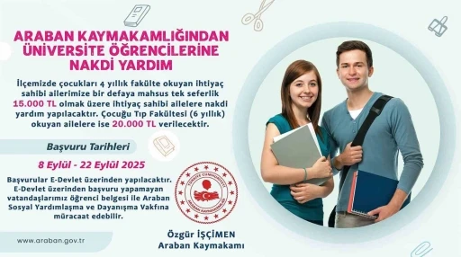 Araban Kaymakamlığı’ndan üniversite öğrencilerine nakdi yardım
