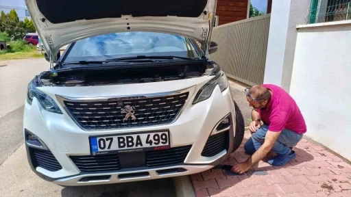 Aracın motoruna giren yavru kedileri telefondan kedi sesi açarak çıkarmaya çalıştılar
