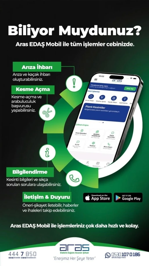 Aras EDAŞ mobil ile t&uuml;m işlemler cebinizde
