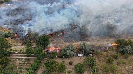 Arazide &ccedil;ıkan yangın evlere sı&ccedil;ramadan s&ouml;nd&uuml;r&uuml;ld&uuml;
