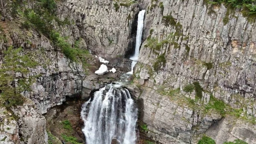 Artvin’in saklı güzelliği: Bazgiret Şelalesi en coşkulu döneminde
