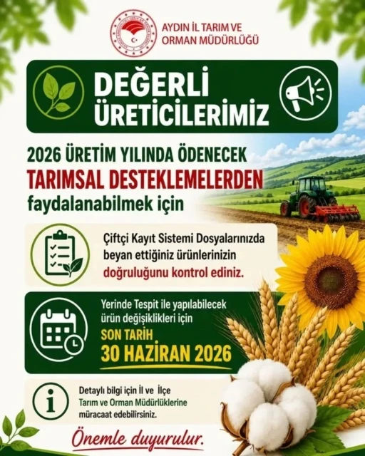 Aydınlı &uuml;reticilere &Ccedil;KS uyarısı: "Son tarih 30 Haziran
