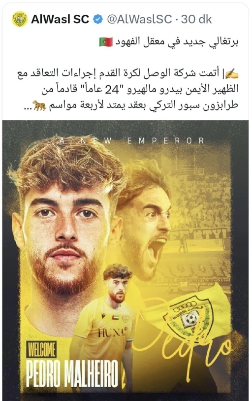 BAE ekibi Al Wasl, Pedro Malheiro ile 4 yıllık sözleşme imzaladığını duyurdu
