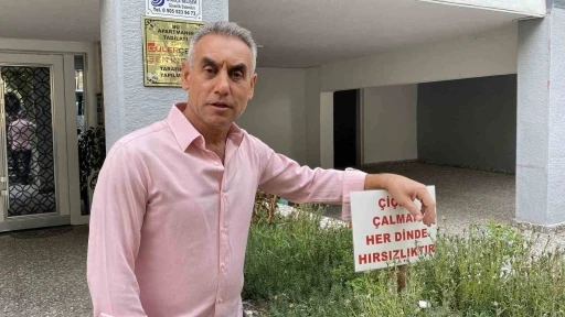 Bahçesinden sürekli çiçek çalınan apartmanın yöneticisinden ilginç uyarı
