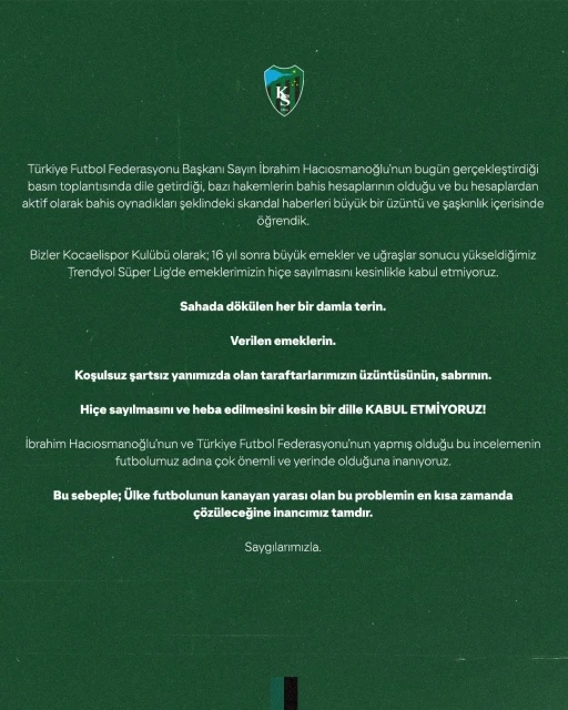 Bahis tartışmalarına Kocaelispor da dahil oldu