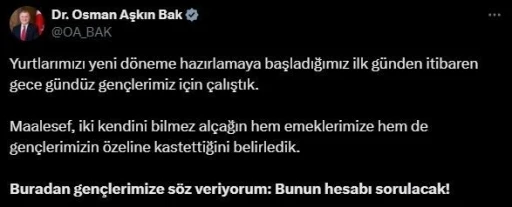 Bakan Bak: &quot;Buradan gençlerimize söz veriyorum bunun hesabı sorulacak&quot;

