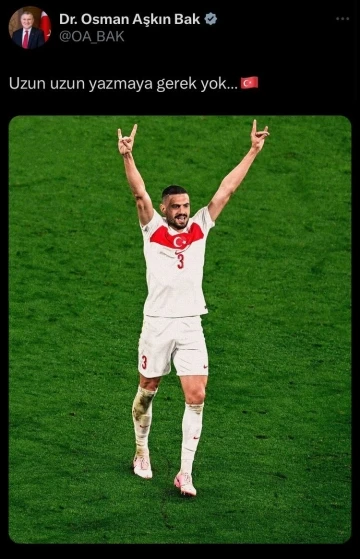 Bakan Bak’tan milli futbolcu Merih Demiral için destek paylaşımı
