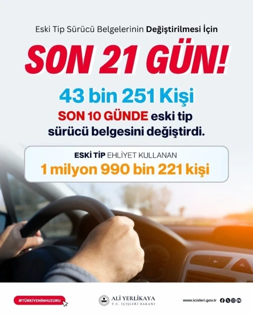 Bakan Yerlikaya: &quot;(Eski tip sürücü belgesi) Son 21 gün, süre uzatılmayacak&quot;
