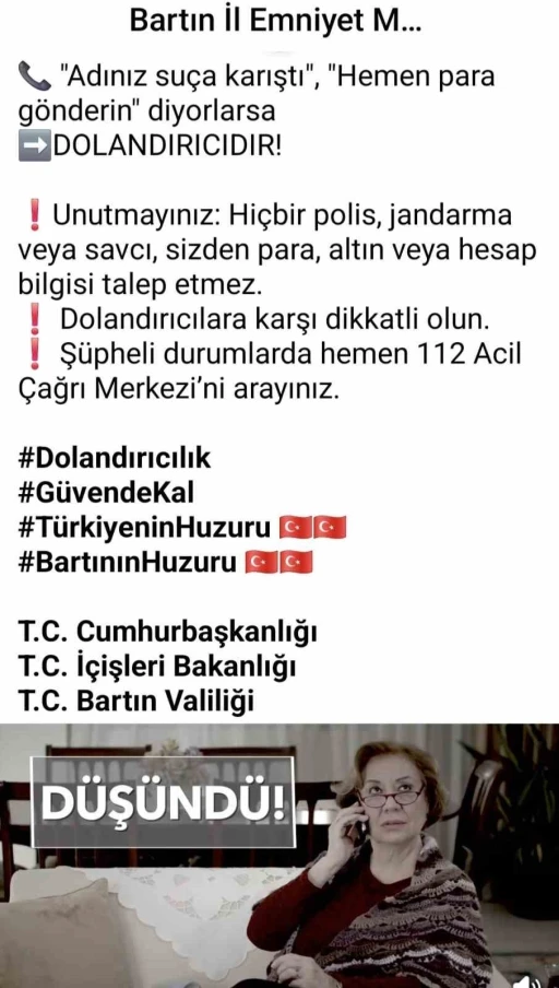 Bartın’da dolandırıcılara karşı kısa filmle mücadele
