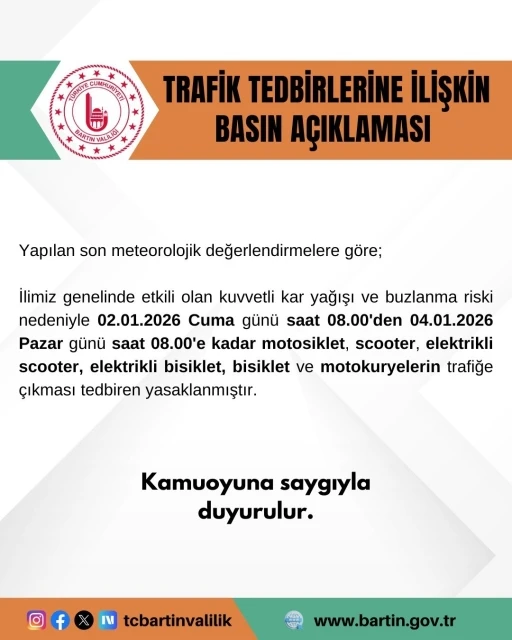 Bartın&rsquo;da motosikletlerin trafiğe &ccedil;ıkışı yasaklandı
