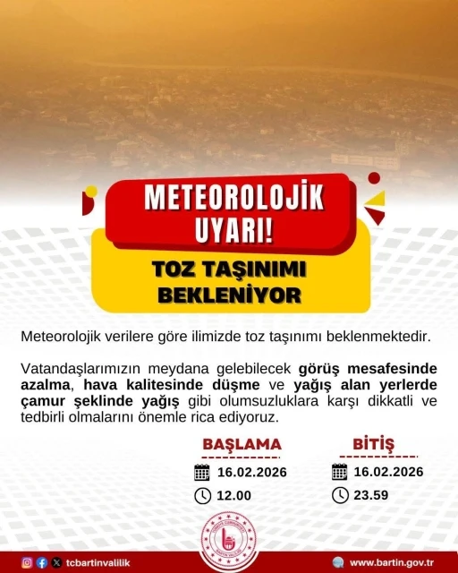 Bartın&rsquo;da toz yağmuruna dikkat
