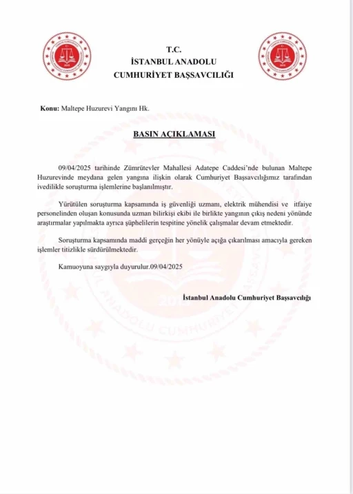 Başsavcılıktan huzurevindeki yangına ilişkin açıklama: &quot;Şüpheliler tespit edilecek&quot;
