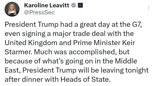 Beyaz Saray: &quot;Trump, Orta Doğu’da yaşanan gelişmeler nedeniyle G7 Zirvesi’nden erken ayrılacak&quot;
