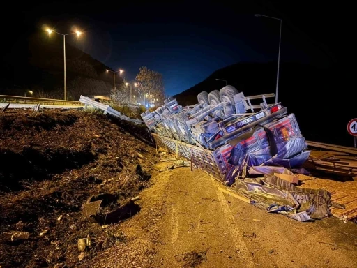 Bilecik&rsquo;te devrilen tırın s&uuml;r&uuml;c&uuml;s&uuml; yaralandı
