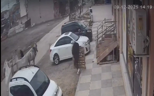 Bina önünden malzemeleri izinsiz alan şahıslar kameraya yakalandı
