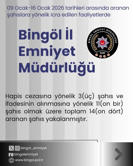 Bing&ouml;l&rsquo;de 14 aranan şahıs yakalandı
