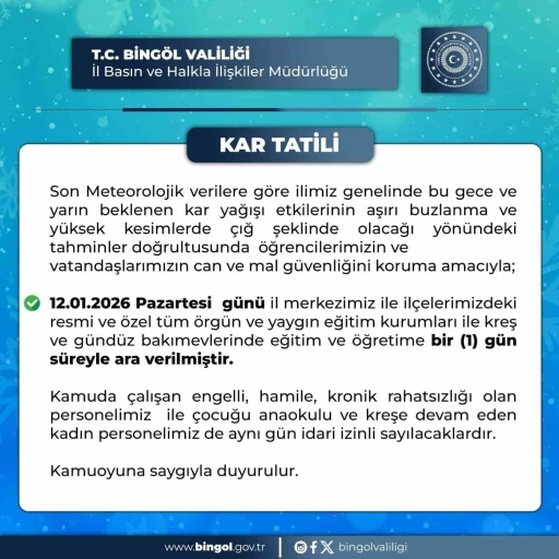 Bing&ouml;l&rsquo;de eğitime 1 g&uuml;n ara
