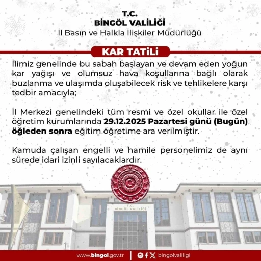 Bing&ouml;l&rsquo;de eğitime 1 g&uuml;n ara verildi
