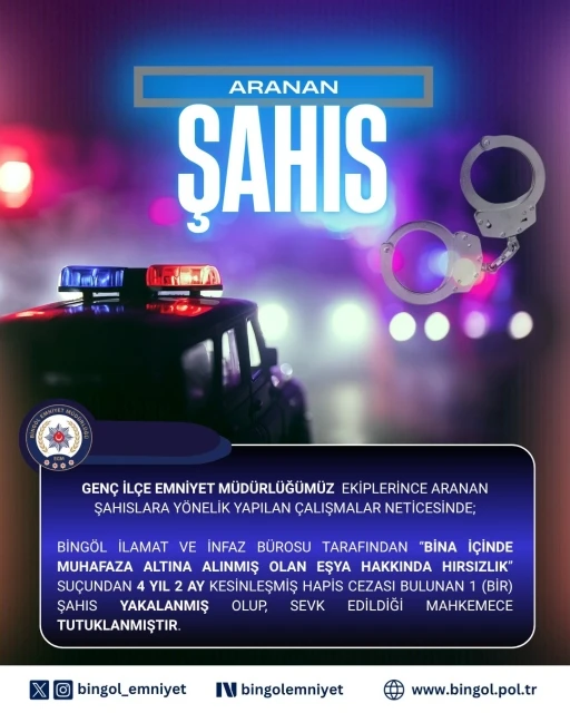 Bingöl’de hakkında 4 yıl kesinleşmiş hapis cezası bulunan şahıs yakalandı
