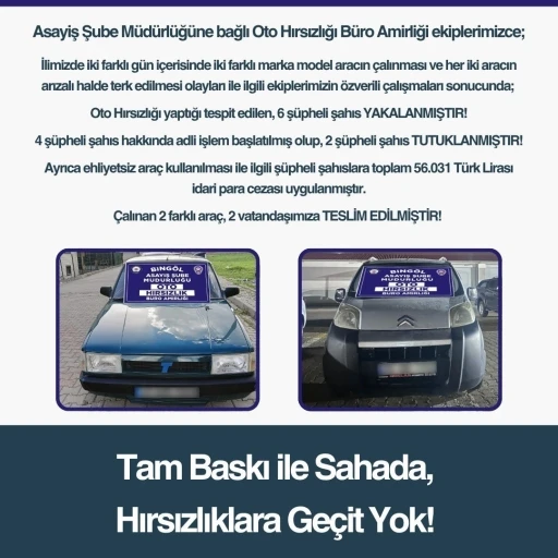 Bingöl’de oto hırsızlığı yapan 6 şüpheli yakalandı
