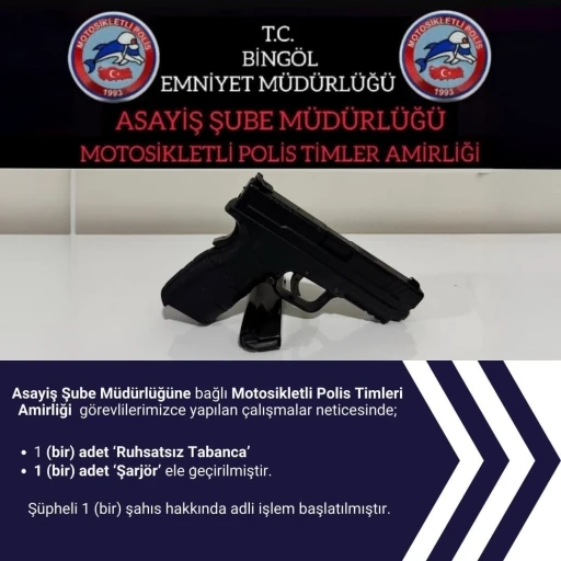 Bingöl’de ruhsatsız tabanca ele geçirildi
