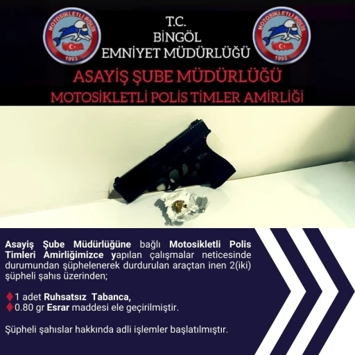 Bingöl’de ruhsatsız tabanca  ve uyuşturucu ele geçirildi
