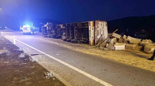 Bingöl’de saman yüklü kamyon devrildi
