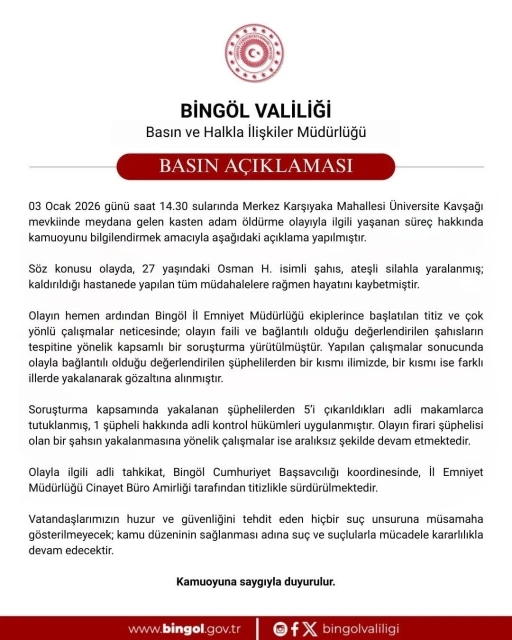 Bing&ouml;l&rsquo;deki cinayette 5 tutuklama
